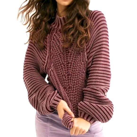 Free People Sweetheart Sweater Size XS Mockneck Balloon Sleeve Chunky Cotton - Picture 11 of 11